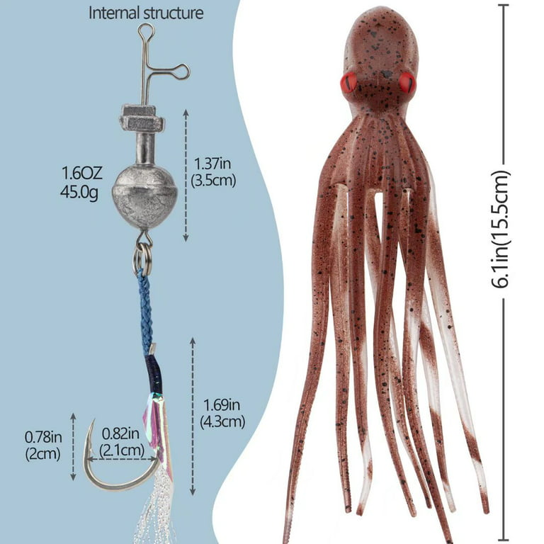 THKFISH Octopus Swimbait Fishing Lures Squid Skirt Jig Fishing Lingcod  Rockfish Jigs Saltwater Ocean Pre-Rigged Fishing Lures Purple 1.7oz 5.9in