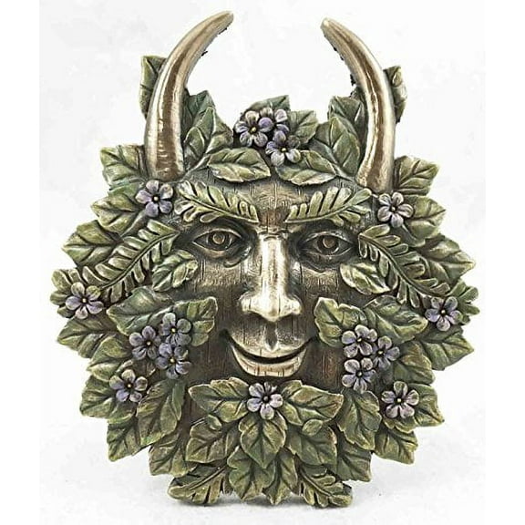 Bronzed Spring Blooms & Blossoms Horned Greenman Pan Wall Decor Plaque Sculpture