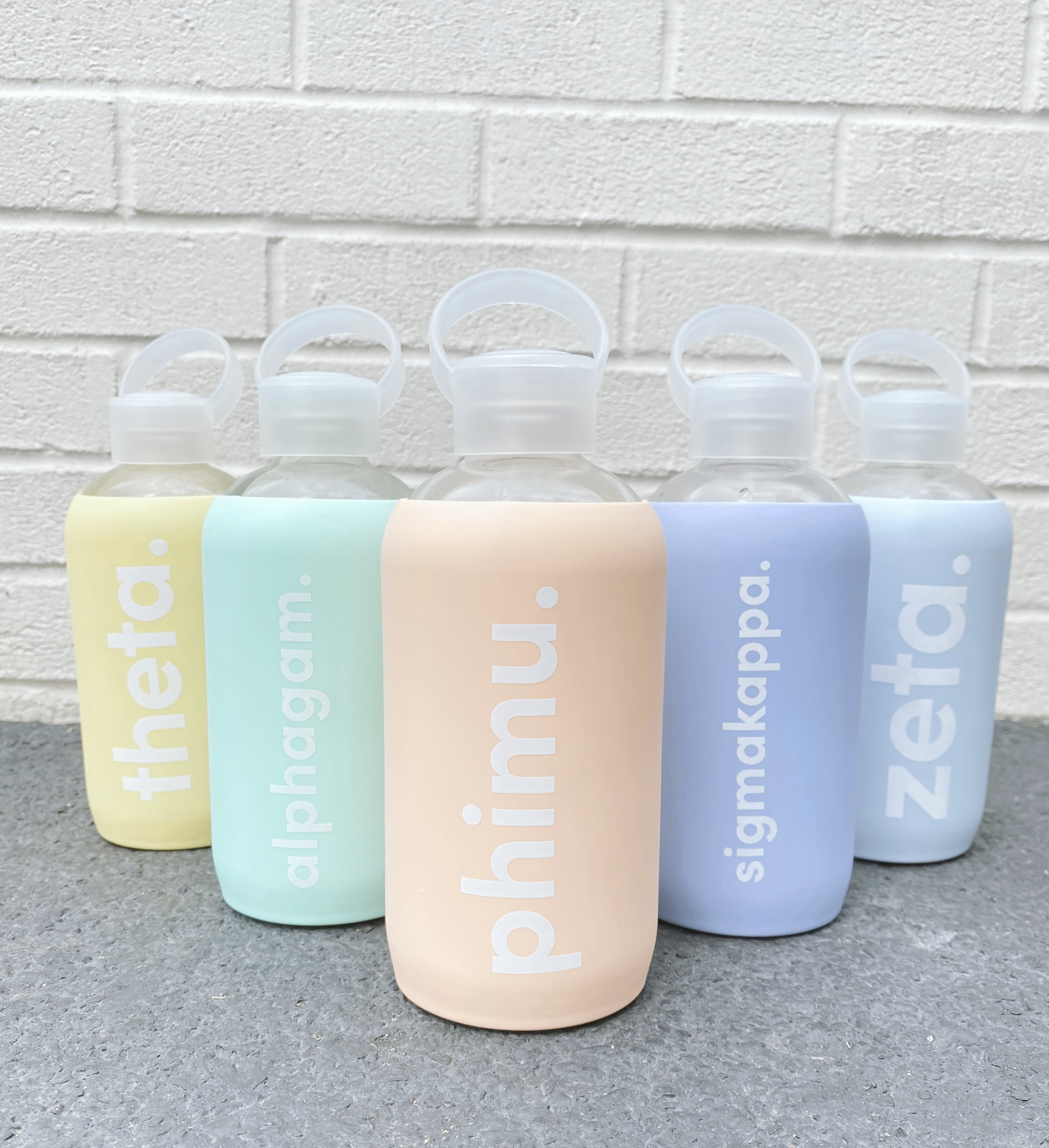 Sorority Shop Sigma Sigma Sigma Glass Water Bottle with Silicone Sleeve - 16 Oz Reusable Water Bottle with Leakproof Cap