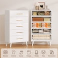 thumbnail image 4 of Five-Piece Bedroom Furniture Set: Full size bed frame with headboard, two nightstands, six-drawer dresser, and wooden 5-drawer storage cabinet - Beige & White, 4 of 10