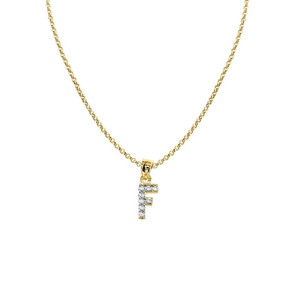 Genuine 14k Yellow Gold 0.59" Cubic Zirconia CZ Initial Letter F Pendant Necklace 16", 18", 20", 22" Trendy Charm Initial Necklaces for Women