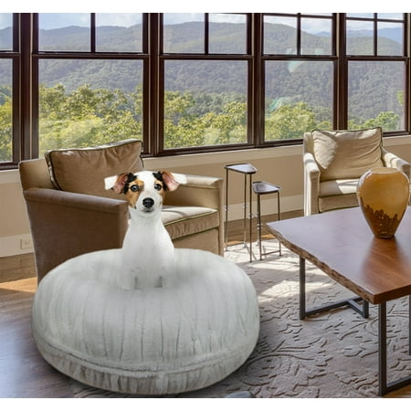 Bessie and Barnie Signature White Dove Luxury Extra Plush Faux Fur Bagel Pet/Dog Bed