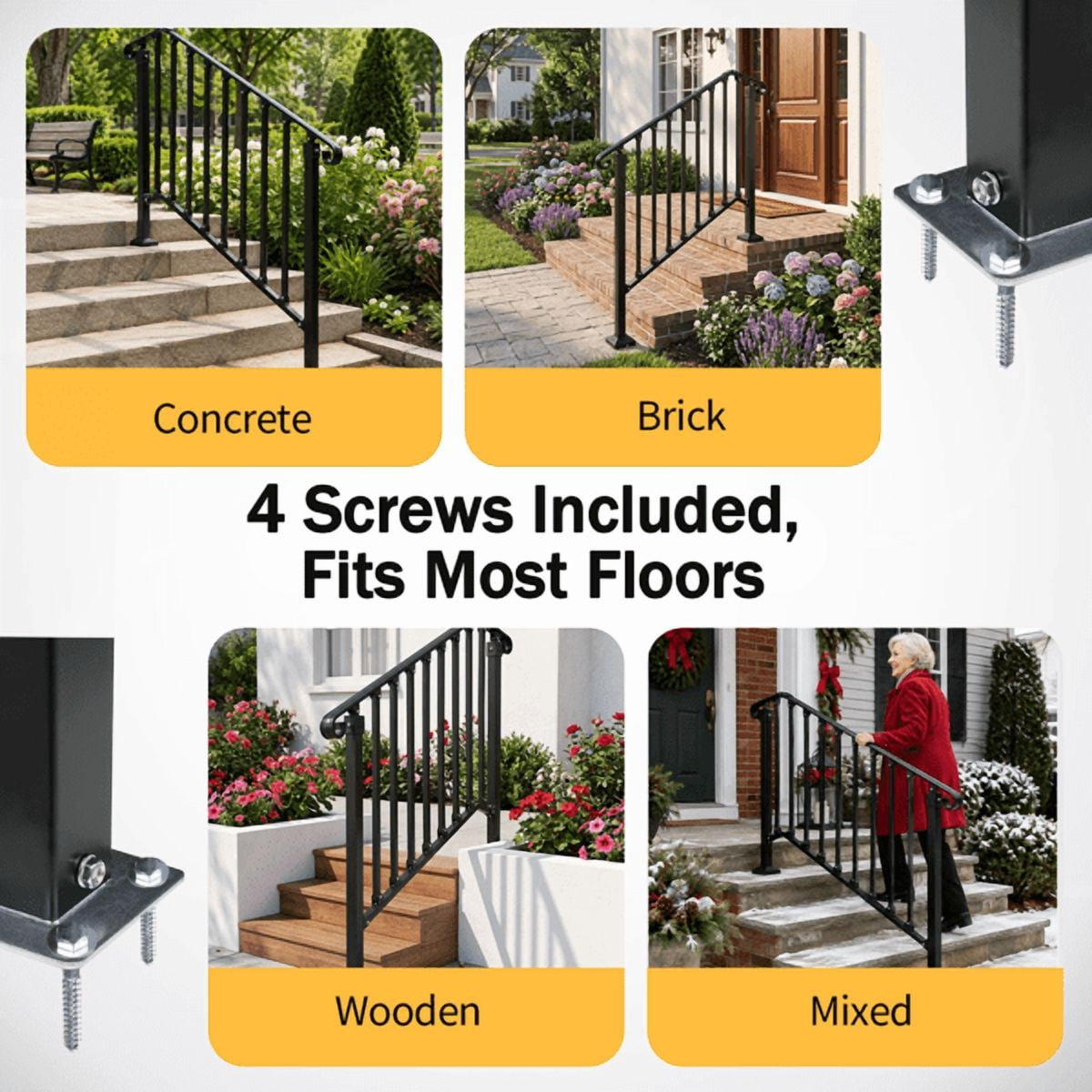 3‑Tier ABS Plastic Handrail for Patio Courtyard Stairs, Matte Black