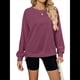 thumbnail image 3 of Sudadera Informal de Cuello Redondo para Mujer, Holgada, Suave y de Larga Rojo Vino S, 3 of 10