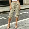 thumbnail image 2 of VBVC Women's Adjustable Hem Capri Cargo Pants , Calf Length Hiking Pants For Women,Ladies' Button Fly Outdoor Cropped Trousers with Pockets,Beige,S-2XL, 2 of 10