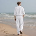 thumbnail image 6 of UVEASISHA Mens Linen Pants Sets Vacation Beach Outfits 2 Piece Summer Long Sleeve Button Down Shirt and Loose Slacks Matching Set with Pockets White L, 6 of 10