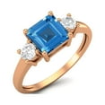 thumbnail image 2 of 0.95 Ctw Princess cut Square Swiss Blue Topaz 925 Sterling Silver Rose Vermeil Trio Stone Dainty Women Mother's Day Gift Ring, 2 of 4