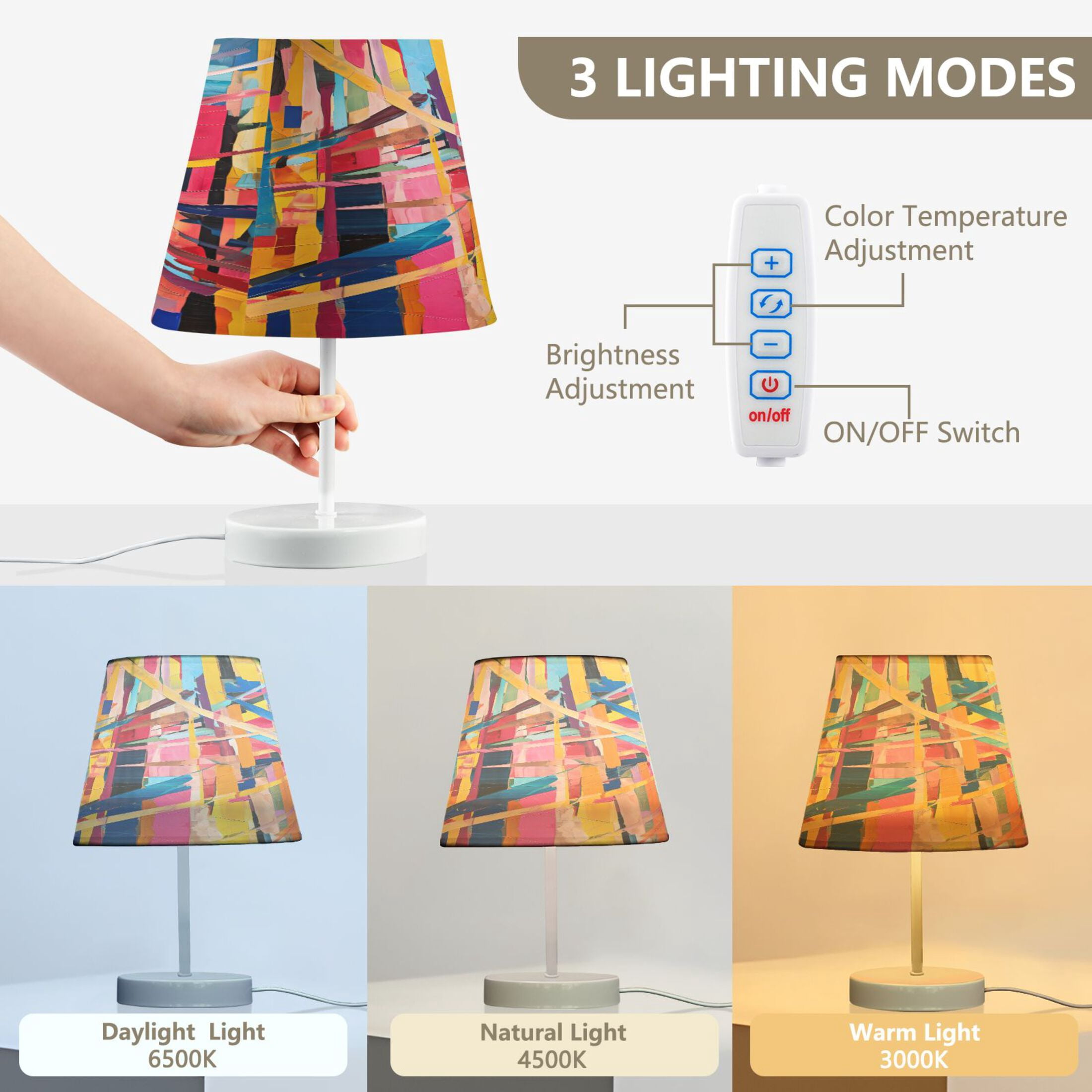 Abstract Line Oil Painting Desk Lamp LED Table Nightstand Lamps with 3 Color Temperatures for Home Bedroom Living Room Decor 8x12