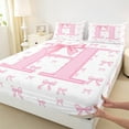thumbnail image 3 of jejeloiu Letter H Monogrammed Queen Sheet Sets,Kawaii Cute Bowtie Flat Sheet,Pink Bowknot Ribbon Queen Fitted Sheet For Girls,Microfiber Room Decorative,4-Piece, 3 of 7