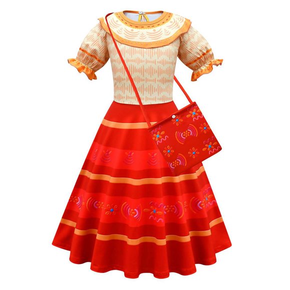 HAWEE Robe pour Demoiselles d'Honneur Mirabel/Pepa/Dolores/Luisa/Isabela Robe de Cosplay Encanto Robe de Princesse Manches Évasées Ligne A Évasée Jupe de Fête d'Anniversaire