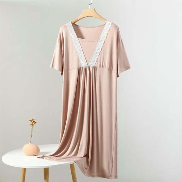Camisón largo para mujer, informal y moderno, de color liso, con cuello redondo grande
