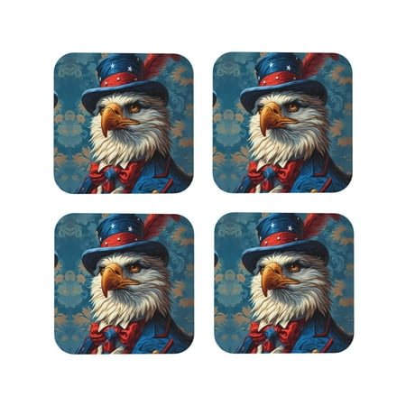 

Leather Coasters with Heat-resistant for Drinks Surreal Bald Eagle Gentleman Cup Coasters Cup Pad Mat for Tabletop Protection Coffee Table Office Desk and Housewarming Gift