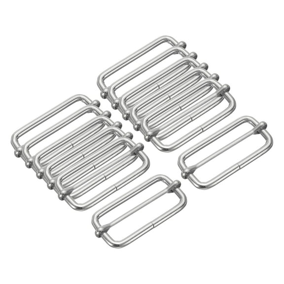 12PCS Metal Slide Adjustable Buckle 2" Adjuster Webbing Strap Slider for Belt Bags Backpack Replacement Silver