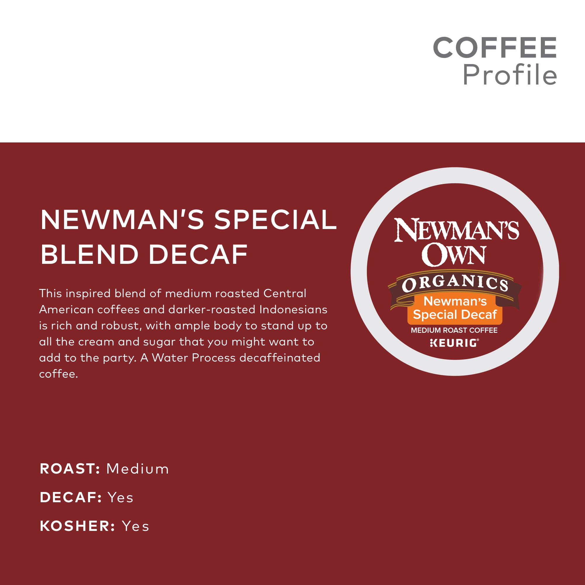Newman's Own Organics Decaf Special Blend K-Cup Coffee Pods, Medium Roast, 18 Count for Keurig Brewers