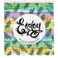 thumbnail image 3 of Enjoy Every Moment Shower Curtain, Text in Round Frame and Leafy Branches on Vibrant Brushstrokes, Fabric Bathroom Set with Hooks, 69W X 75L Inches Long, Multicolor, by Ambesonne, 3 of 3