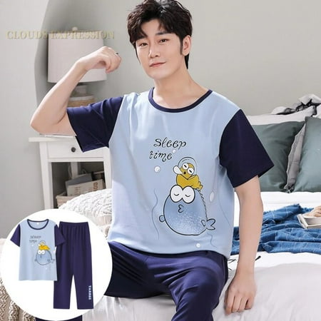 

QWZNDZGR Summer Knitted Pj Short Sleeved Men s Pajamas Sets Male Pajama Set Letter Pajama For Men Sleepwear Suit Homewear Size XXXL1264