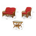 thumbnail image 3 of SK New Interiors Malibu Set of 2 Natural ECO Rattan Wicker Lounge Chairs, Loveseat w/ Burgundy Cushion and Coffee Table w/Glass Handmade, Colonial, 3 of 6