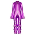 thumbnail image 4 of renvena Kids Girls 90s Flapper Disco Dance Clothes Metallic Ruffles Long Sleeve One Piece Jumpsuits Purple 16, 4 of 7