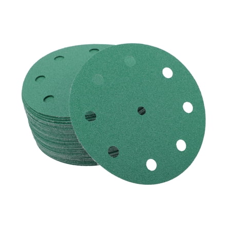 Unique Bargains Sanding Discs 5 Inch 9 Hole 100 Grit Round Hook and Loop Sandpaper Aluminum Oxide Green 50 Pcs