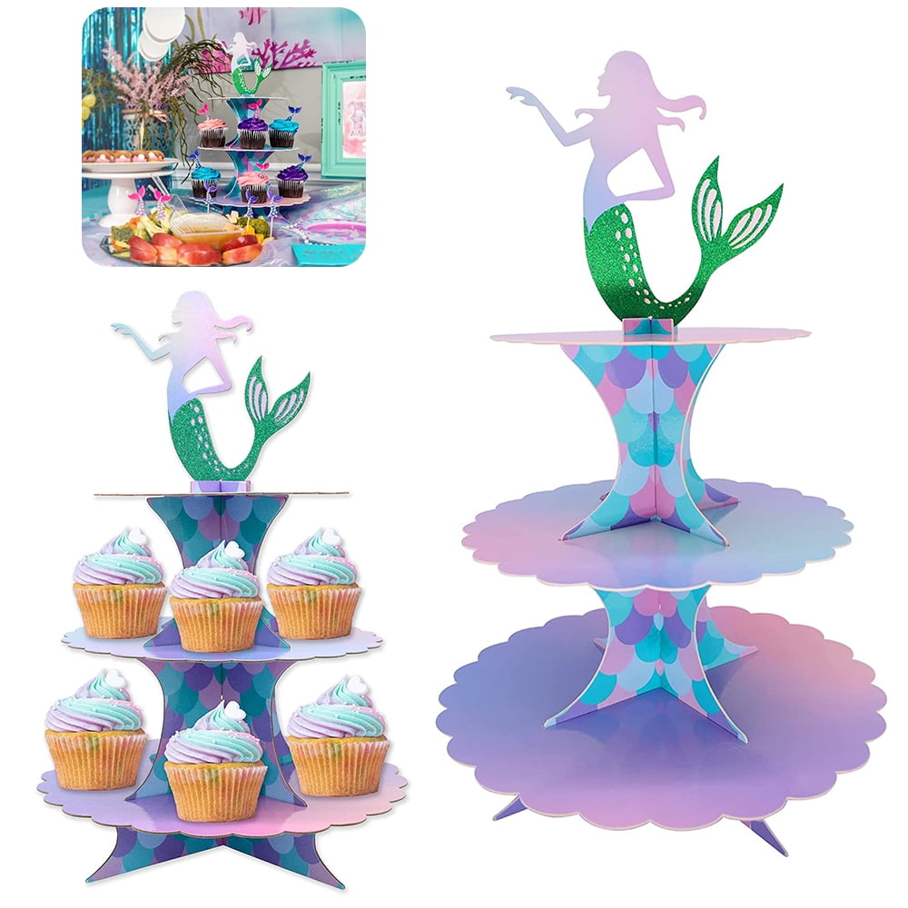 LNKOO Mermaid Cake Stand 3 Tier Mermaid Party Supplies Cupcake Stand Mermaid Party Decortions for Mermaid Theme Party Baby Shower Birthday Party Supplies
