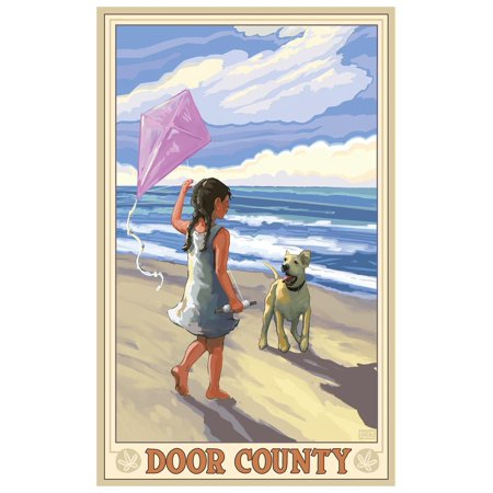 Door County Girl Dog Beach Travel Art Print Poster by Joanne Kollman (12