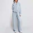 thumbnail image 2 of BYHONG Womens Sets 2 Piece Outfits Fall Matching Half Zip Sweatshirt Wide Leg Sweatpants Casual Suit Blue XXL, 2 of 3