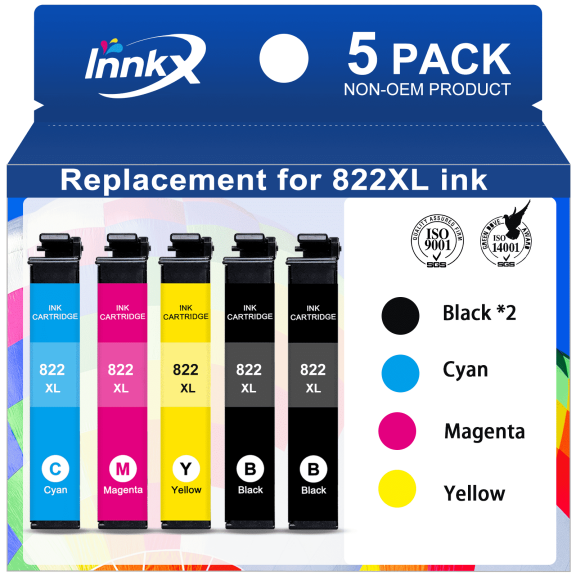 822XL Ink Cartridges Compatible for Epson 822 Ink Cartridges for Epson 5 Pack 822 Epson Ink for Printer Ink Epson 822