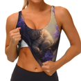 thumbnail image 3 of Pofeuu Purple Flower Lazy Cat Print Sports Bra for Women Sexy Vest Yoga Running Gym Fitness Crop Bras Tops-Small, 3 of 8