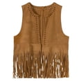 thumbnail image 2 of Western Cowboy Vest Men Cropped Faux Suede Tassel Fringe Vest 70s Hippie Open Front Cardigan Jacket Outerwear, 2 of 3