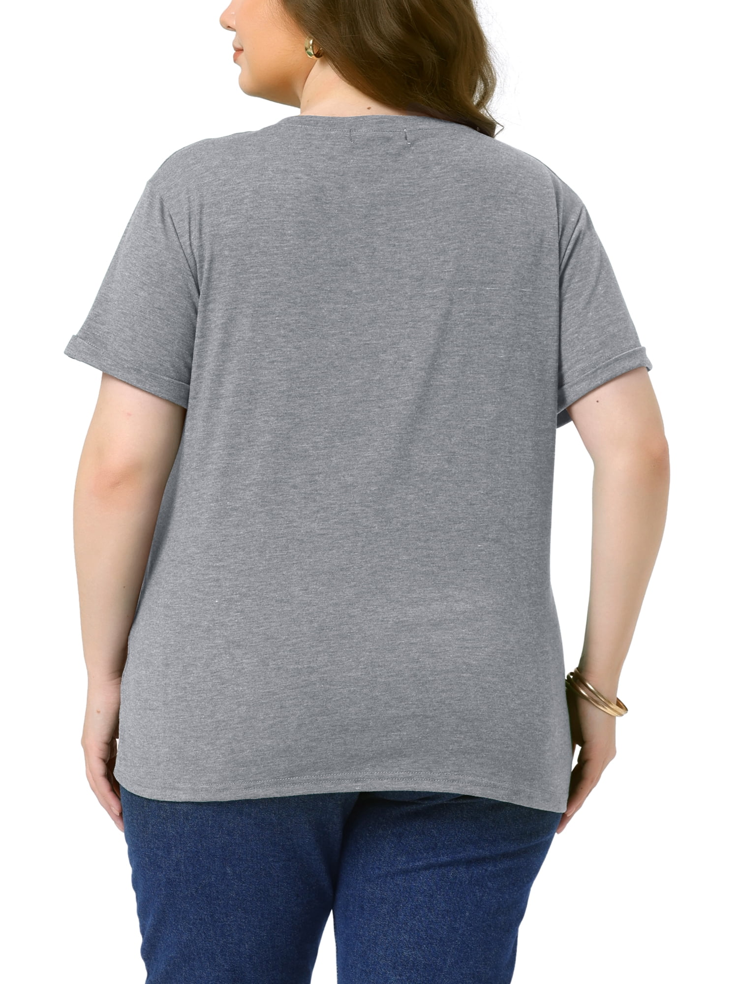 DARING DIVA Women's Plus Short Sleeve V Neck Summer Tees Gray 3X