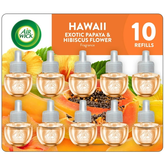 Air Wick Plug-In Air Freshener Scented Oil Refills, Papaya and Hibiscus Flower, 10 Count