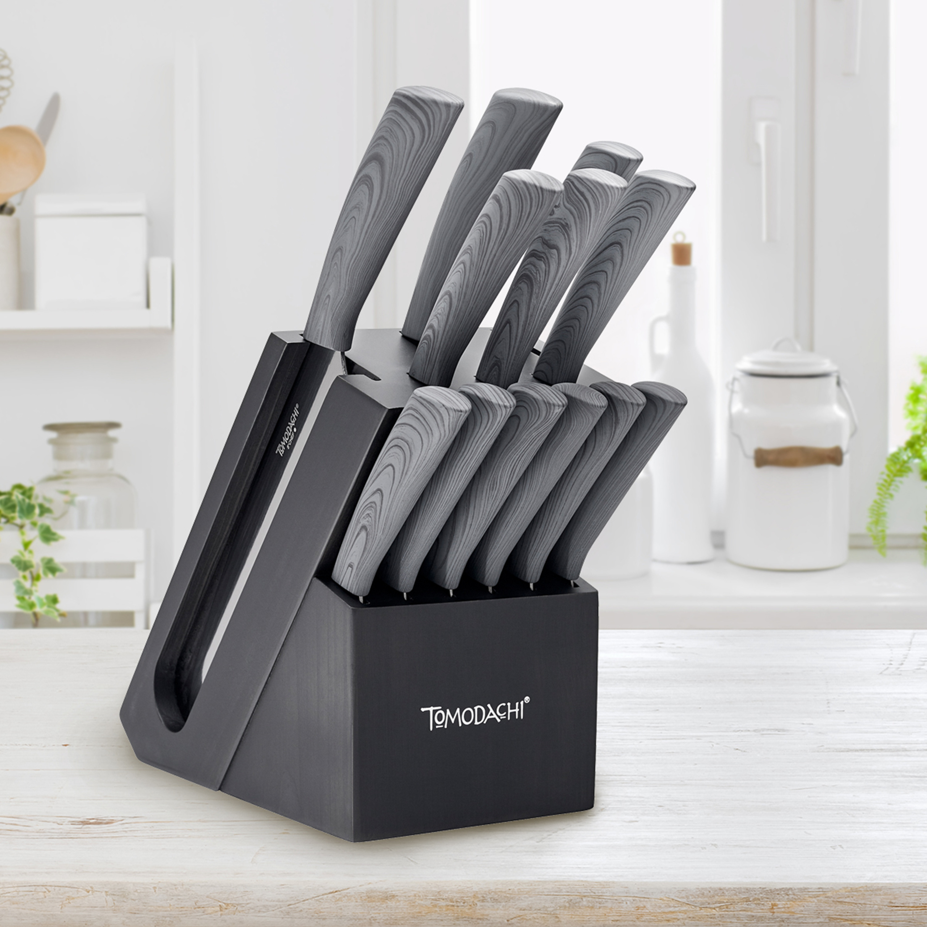 Hamtom Forge Tomodachi™ Raintree Ash Titanium Coated Cutlery Block Knife Set (13-Piece)