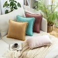 thumbnail image 2 of Rush Pack of 2 Decorative Throw Pillow Covers, Soft Particles Velvet Solid Cushion Covers with Pom-poms for Couch Bedroom Car(12 x 20 Inch, Pink) S2236, 2 of 4