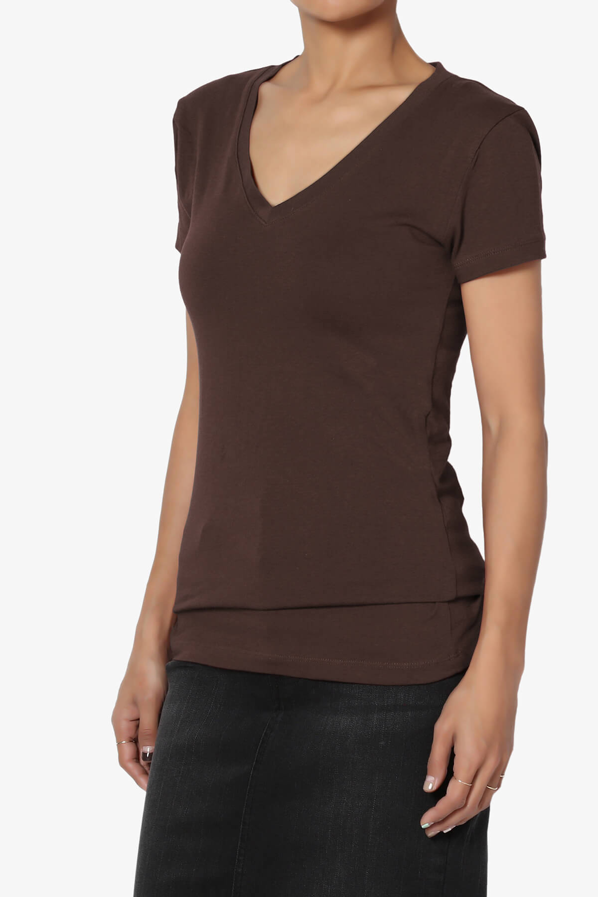 Women's Basic V Neck Short Sleeve T-Shirts Plain Stretch Cotton Spandex Top Tee - image 3 of 6
