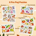 thumbnail image 3 of Faburo Wooden Peg Puzzles for Toddlers 1-3, 6 PCS Toddler Puzzles Set,Great Preschool Learning Puzzle Toys for Girls and Boys, 3 of 7