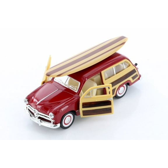 1949 Ford Woody Wagon with Surfboard Hardtop, Red - Kinsmart 5402DS1 - 1/40 scale Diecast Model Toy Car (Brand New but NO BOX)