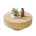 thumbnail image 2 of Noble House 31.5" Round Fluted Drum Coffee Table, Solid Wood Modern Center Table for Living Room, Natural, 2 of 9