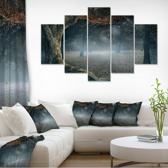 Big Trees in Dark Foggy Forest - Landscape Photography Canvas Print