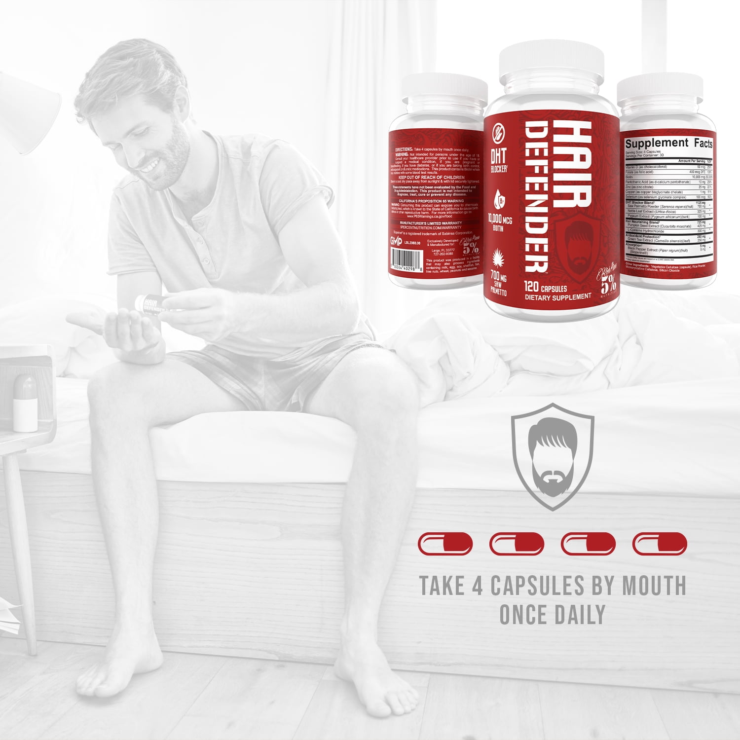 5% Nutrition Hair Defender Dietary Supplement with Biotin, Zinc, Saw Palmetto,120 Capsules