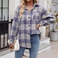 thumbnail image 2 of Towmus Womens Flannel Plaid Shirts Roll Up Long Sleeve Mid-Long Casual Boyfriend Shirts with Pockets, 2 of 9