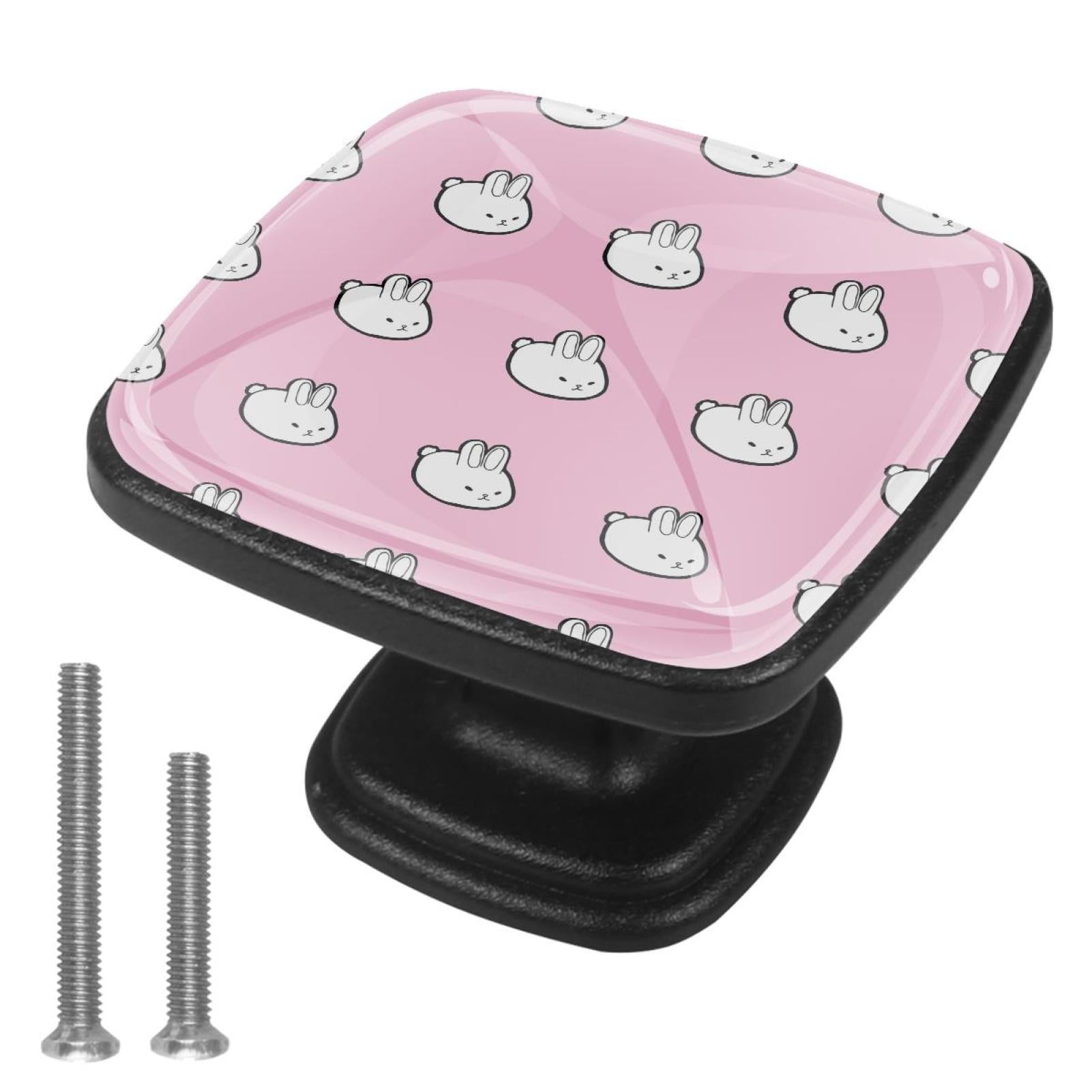 4 Pcs Handle Drawer Pulls Rabbits Pink Knobs with Screws Square
