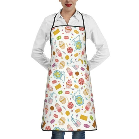 

Pofeuu Dessert Print Aprons with Pockets Cute Aprons for Kitchen Cooking Server Barber Chef Apron