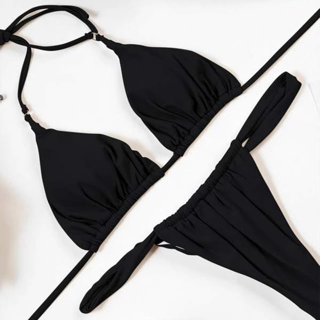 Traje De Baño De Dos Piezas Con Cuello Halter Bragas y sujetadores de mujer Conjunto de bikini con cordones Halter Cintura alta Sexy Ropa de playa sólida Likrtyny Para Estrenar