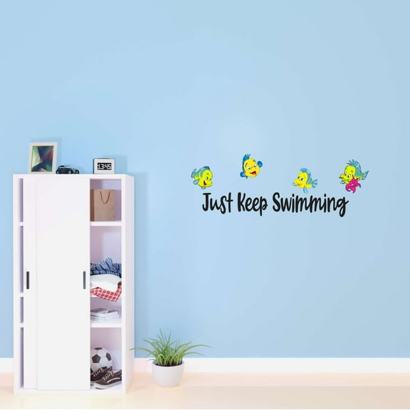 Just Keep Swimming Beautiful School Of Fish Mermaid Dolphin Colorful Fish Salt Water Princess Creatures Seahorse Queen Unicorn Lovely Dream Holiday Decorating Wall Decal Sticker - Size: 20 In X 8 In