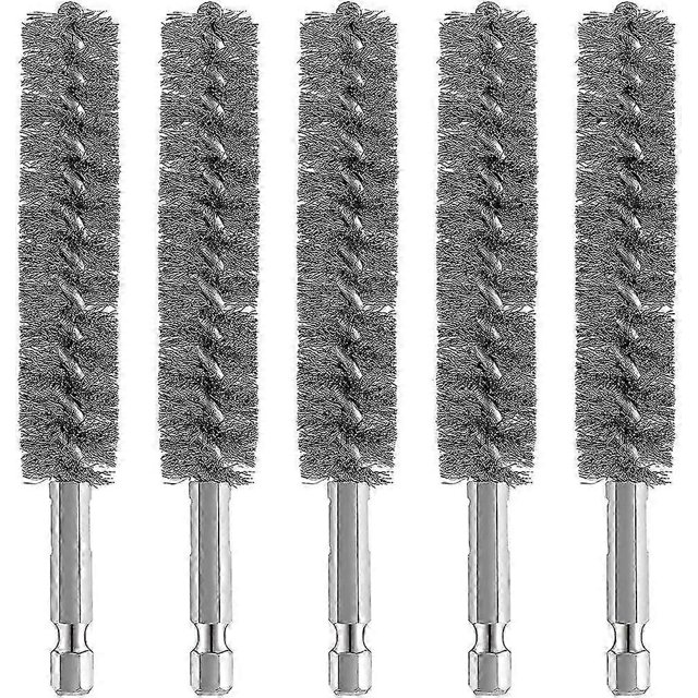 5pcs Stainless Steel Bore Brush Wire Brush for Drill with Hex Shank HandleSilver