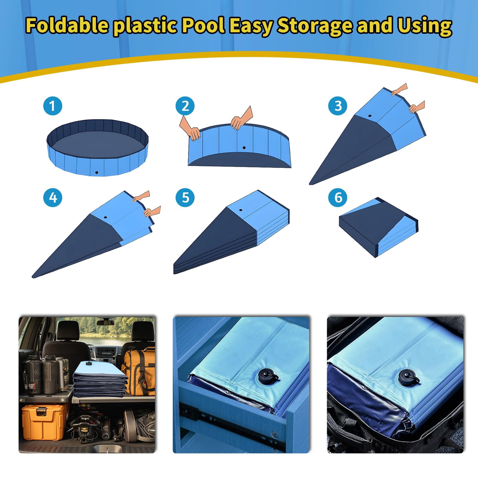 Foldable Dog Pool for Large Dogs & Kids, Collapsible Hard Plastic Kiddie Pool Non-Slip Pet Bath Tub for Outdoor Backyard, Blue