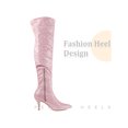 thumbnail image 3 of BLISSFUL STEP Women's Boots Glitter Over The Knee Stiletto Heel Pointy Toe Party Boots Pink 7, 3 of 6