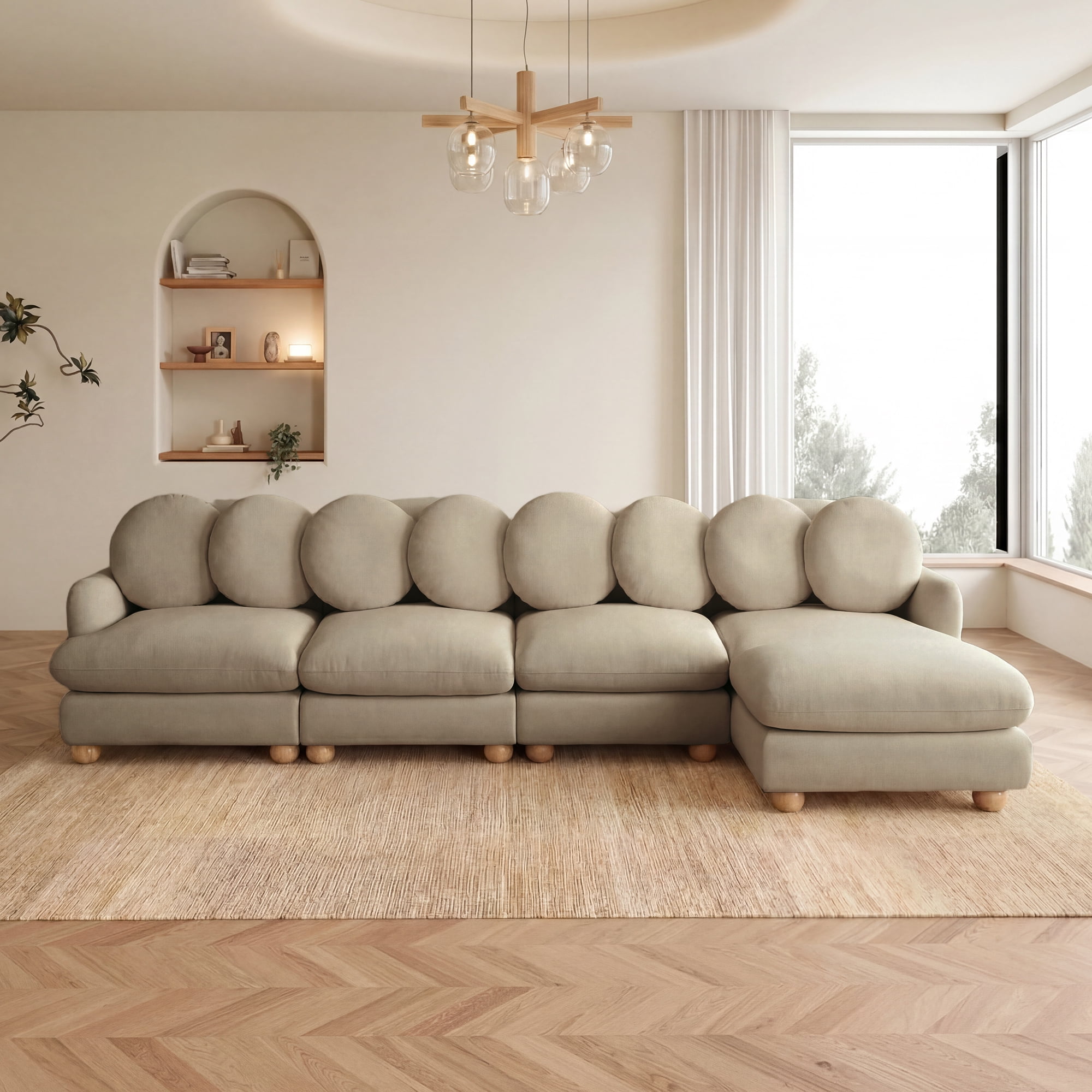 123" L-shaped 5 Seater Comfy Chenille Modular Sectional Sofa Couch with 8 Throw Pillows and Ottoman
