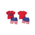 thumbnail image 4 of Toddler Boys Memorial Day Outfits Letter Embroidery T-Shirt and Elastic Star Stripe Shorts for 2 Piece Clothes Set, 4 of 10