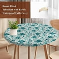 thumbnail image 3 of Aqua Flower Round Tablecloth 36-44 Inch Round Fitted Table Cloth with Elastic Edge, Country Watercolor Floral Vintage Plant Waterproof Table Cover Protector for Outdoor Picnic Party Dining, 3 of 6